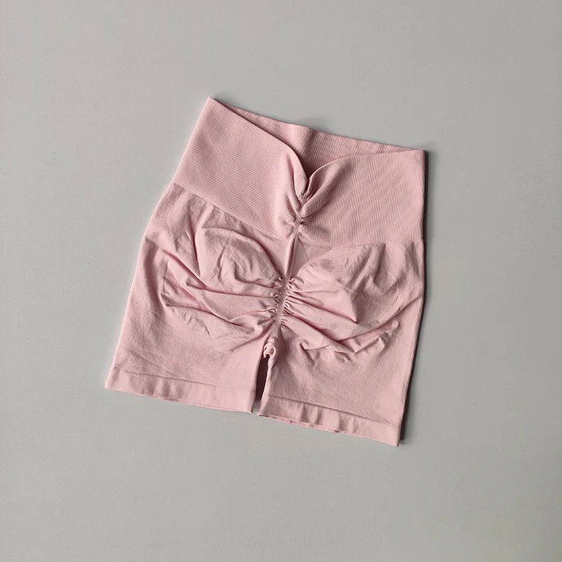 Pfirsichfarbene Fitness-Shorts für Damen, Sport-Shorts zur Po- und Hüftstraffung, Yoga-Shorts mit hoher Taille und hohem Bauchkomfort, hochelastische Leggings – Detail 8