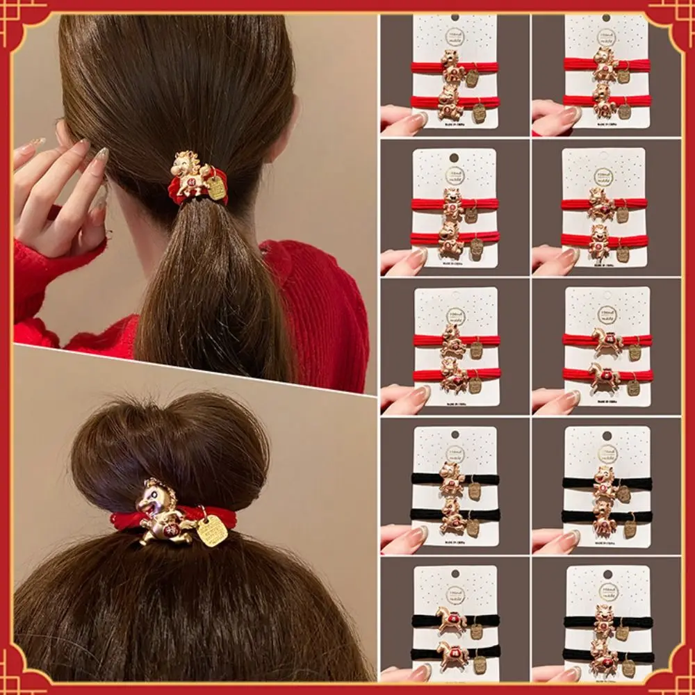 

Fashion Red Rope New Year Red Hair Rope Alloy 2026 Horse Year Rubber Band Hair Accessories Chinese Style New Year Headwear Girls