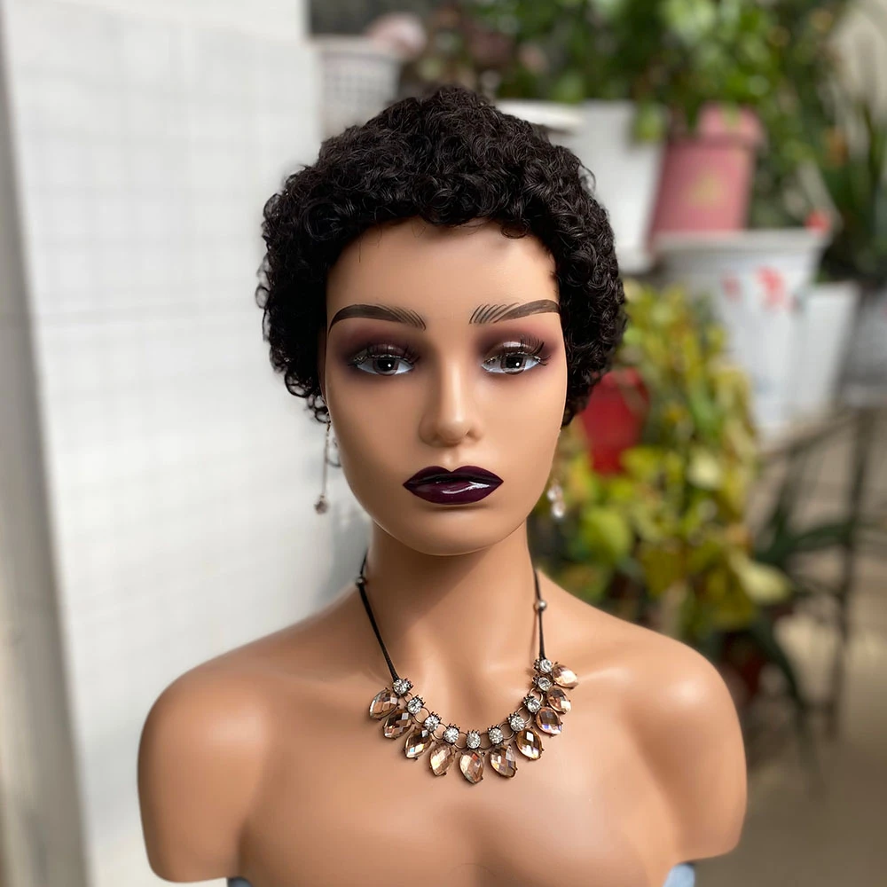 Fluffy Pixie Cut Human Hair Wig - 100% Remy, 150% Density, Afro Kinky to Water Wave Styles - 4 Inch Machine Made Short Wig