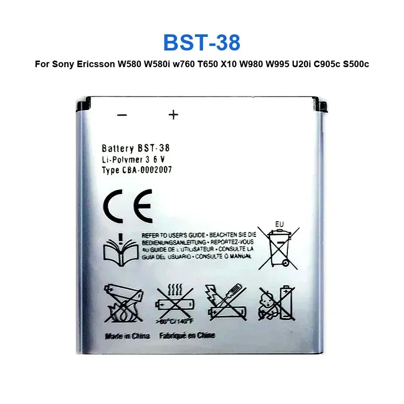 

Mobile Phone Battery For Sony Ericsson W580 W580i w760 T650 X10 W980 W995 U20i C905c S500c W580c C902 C905 BST 38 BST-38