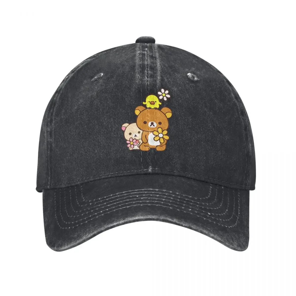 Rilakkuma Denim Baseball Cap Korilakkuma Kiiroitori And Flowers Tennis Skate Hip Hop Dad Hats Summer Men Sun-Proof Baseball Caps