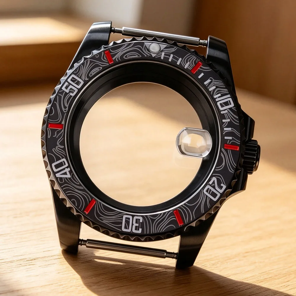 Nh35 Square Case Black NH35 40MM Watch Case Glass Bottom Cover Sapphire For SUB NH35 ...
