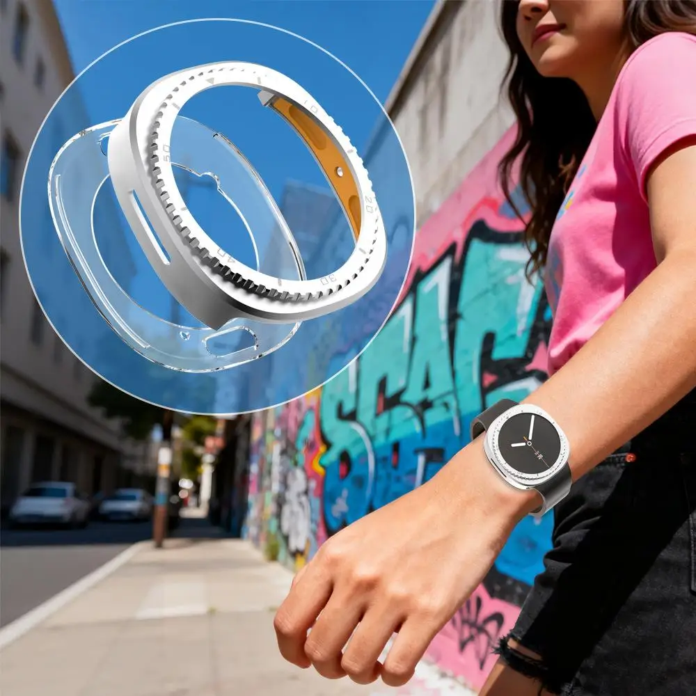 

Metal Bezel for Samsung Galaxy Watch 8 40mm Stainless Steel Bezel Case Cover Metal Case & Clear PC Back Cover Protector L8C6