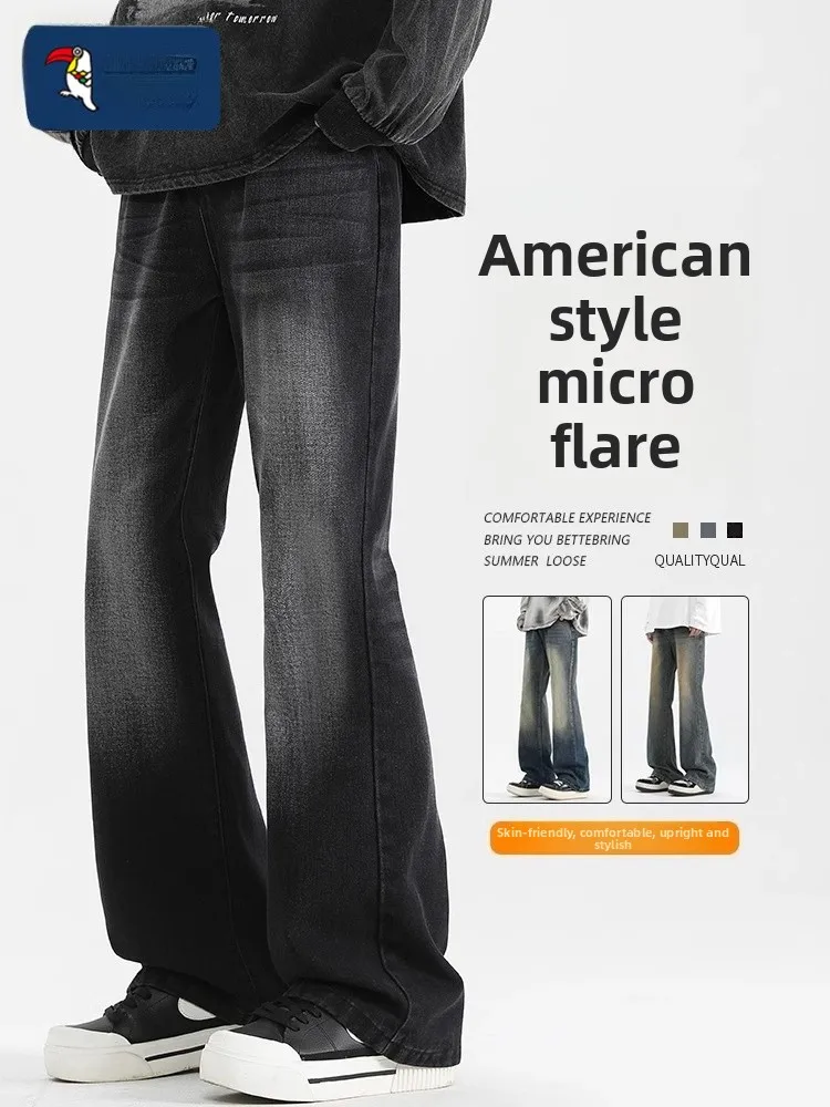 

TUCANO мужские джинсы-колокольчики, летние модные американские ретро прямые повседневные брюки из смеси хлопка и полиэстера, молодежные весенне-осенние брюки