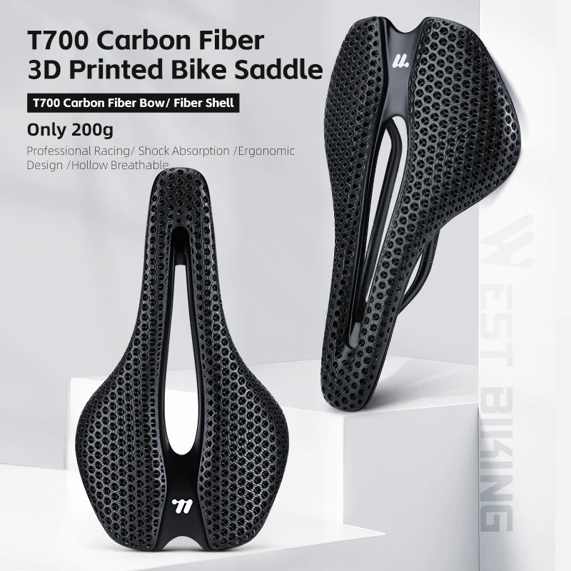 

WEST BIKING Carbon Fiber 3D Printed Bicycle Saddle Ultralight 145mm Cycling Seating For Road Bike Shock Absorption Seat Cushion