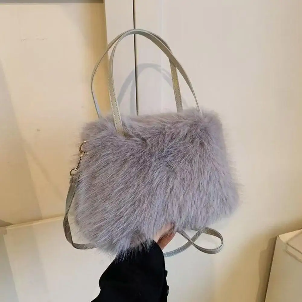 Faux Fur Tote Bag Women's Bucket Plush Luxury Design Ladies Handbags Soft Winter Crossbody Shoulder Bags Handbag for Women