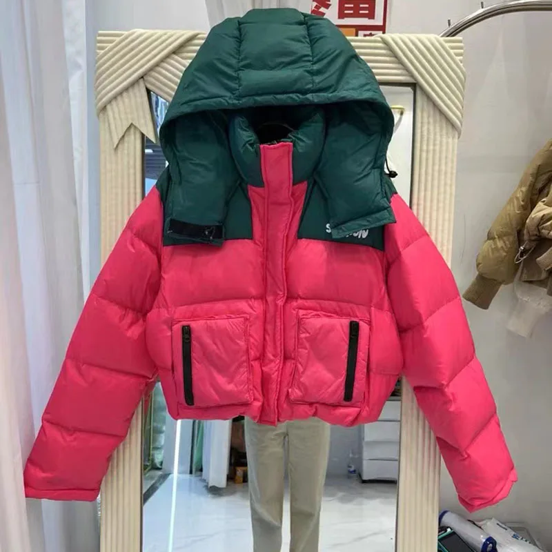 2023 New Women Winter White Duck Down Jacket Hooded Warm Coat Female Windproof Loose Puffer Clothes With Gloves Outwear