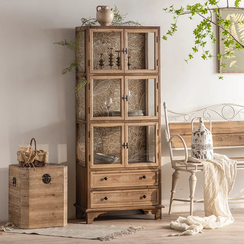 

cabinet solid wood living room wall wine storage cabinet medieval bookcase carved figure glass cabinet display