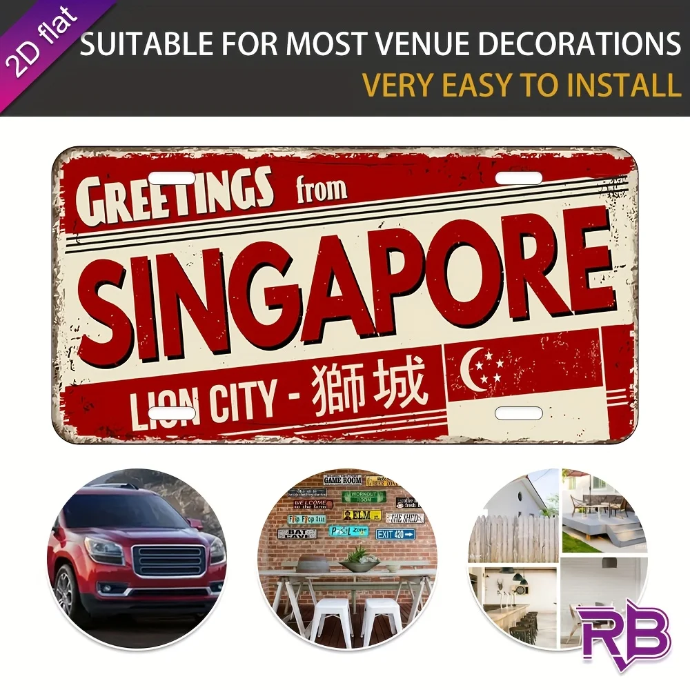 1pc Greetings from Singapore Design 2D Flat Aluminum Metal Sign UV Printed Wall-Mounted Decorative Art 30x15cm/11.81x5.9in