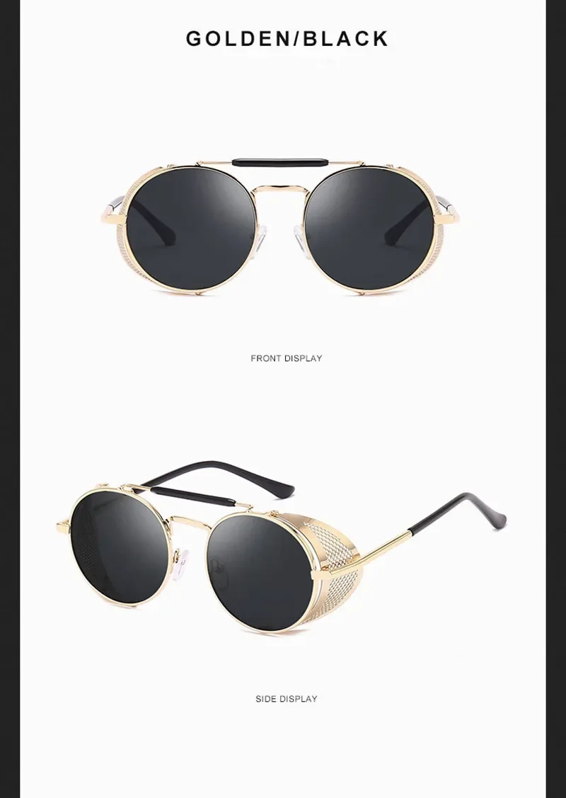 Retro runde Metall Sonnenbrille Steampunk Männer Frauen Trend Marke Designer Vintage Sonnenbrille Oculos de Sol Shades UV-Schutz – Detail 6
