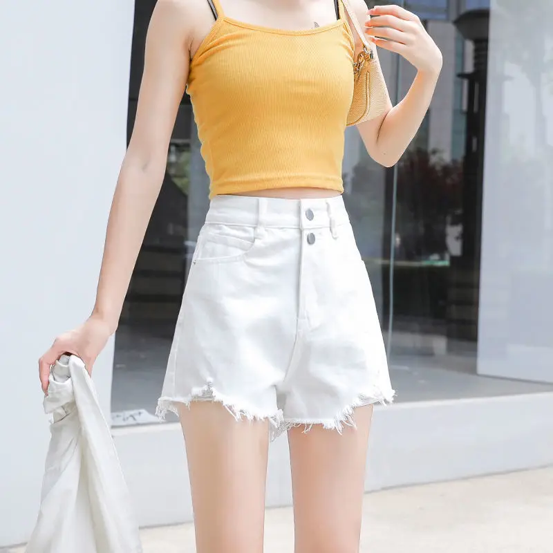 

Women's high-waisted denim shorts for summer2021New FashioninsLoose-fitting, slimming, wide-leg, ripped, trendyaWord Hot Pants