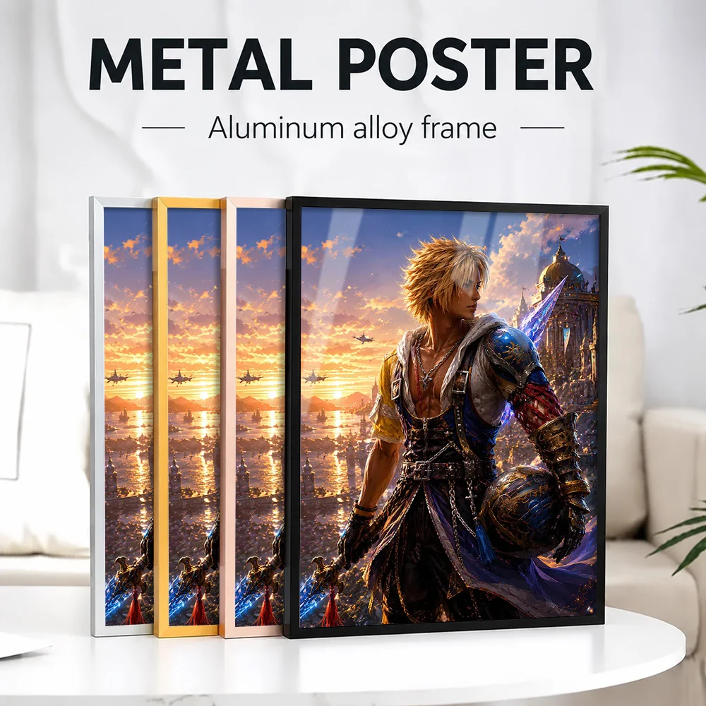 Tidus Final Fantasy X Warrior Metal Poster With Aluminum Alloy Frame Personalized Photo Heroic Quest Style Wall Art For Library