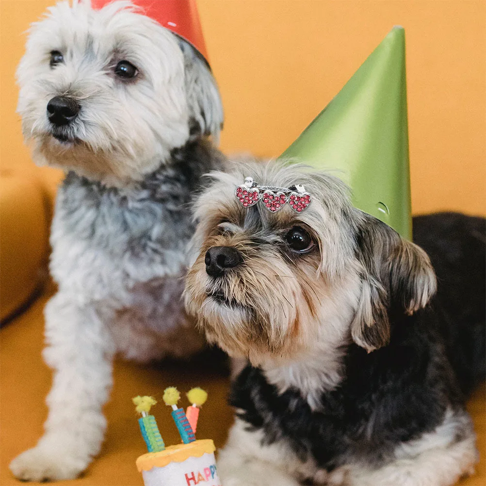 

3pcs Heart Dog Barrettes Rhinestone Pet Hair Clips For Dogs Cats Decorative Puppy Hairpins Mini Pet Headdress Alloy Accessory