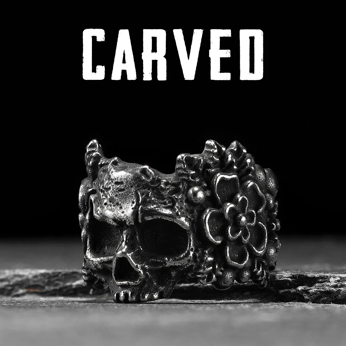 

Aesthetic Flower Skull Men Rings Stainless Steel Women Jewelry Punk Rock Vintage Black Gothic Fashion Accessories Gift Wholesale