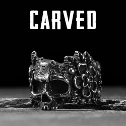 Aesthetic Flower Skull Men Rings Stainless Steel Women Jewelry Punk Rock Vintage Black Gothic Fashion Accessories Gift Wholesale