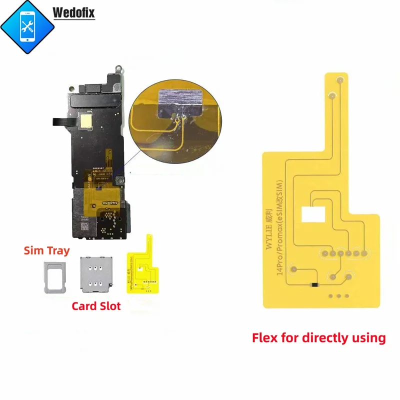 Wylie Esim to Sim Version Flex Cable with Internal Sim Card Tray and Card Slot for iPhone 15 14 14plus 14pro 14promax