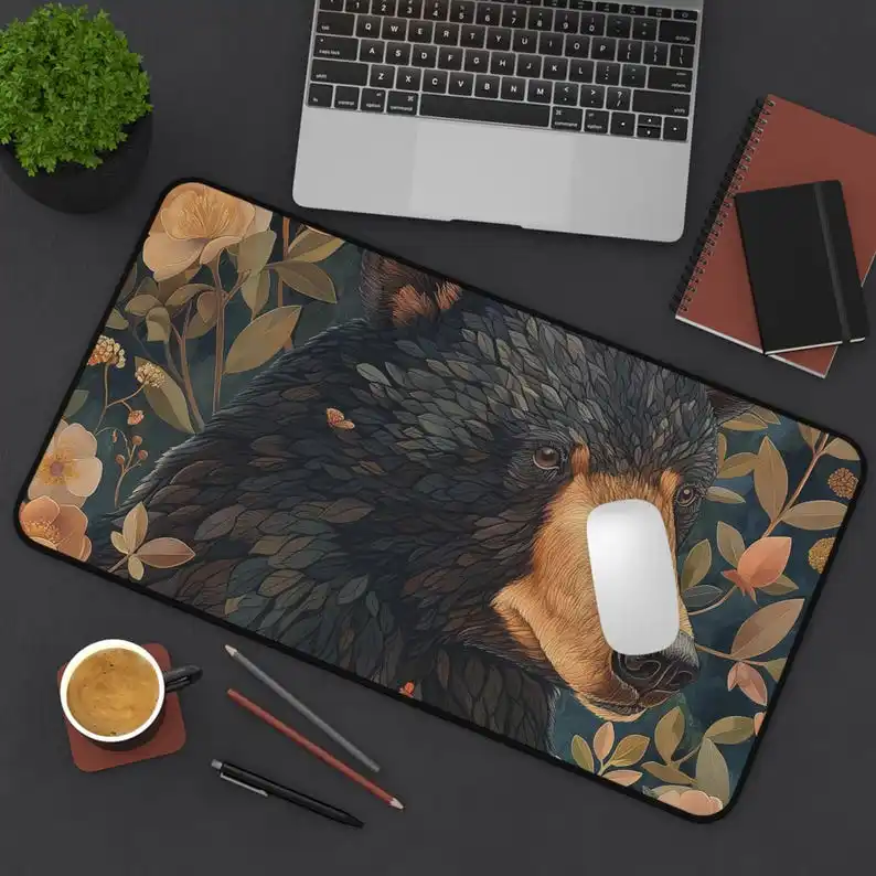 

Country Style Bear Desk Mat, Natural Style Office Decoration, Computer Mouse Pad, Wildlife Gift, Eco-friendly Desk Accessories