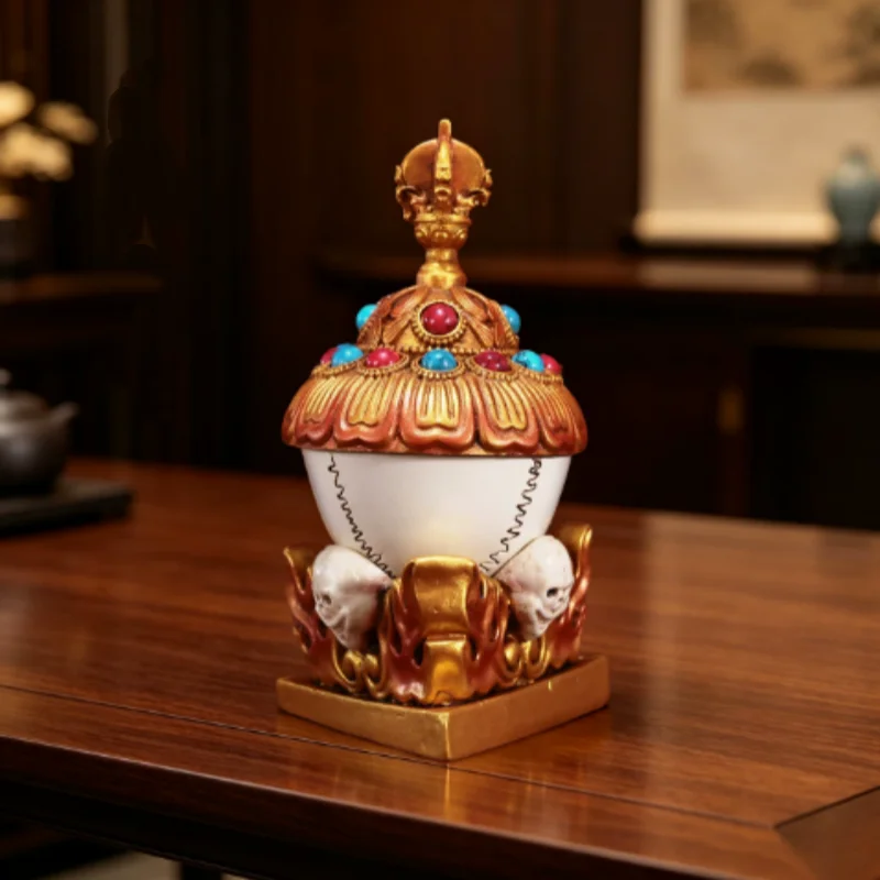 Tibetan-style Resin Toba Lotus Ornament - Tantric Vajra Wheel & Pestle, Buddhist Altar Offering Decor