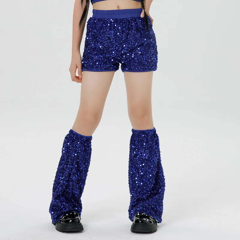 Traje de baile de Jazz azul para niña, disfraz de actuación, modelo tecnológico, espectáculo en escenario en T, conjunto de traje de baile callejero a la moda