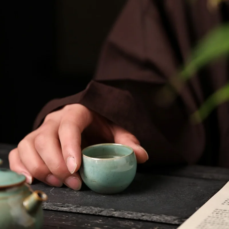 ★Jingdezhen Hand-Pulled Blank Soda Burning Ceramic Tea Set Tasting Cup Tea Cup Cup Water Cup Firewood Color Cup Vintage Green