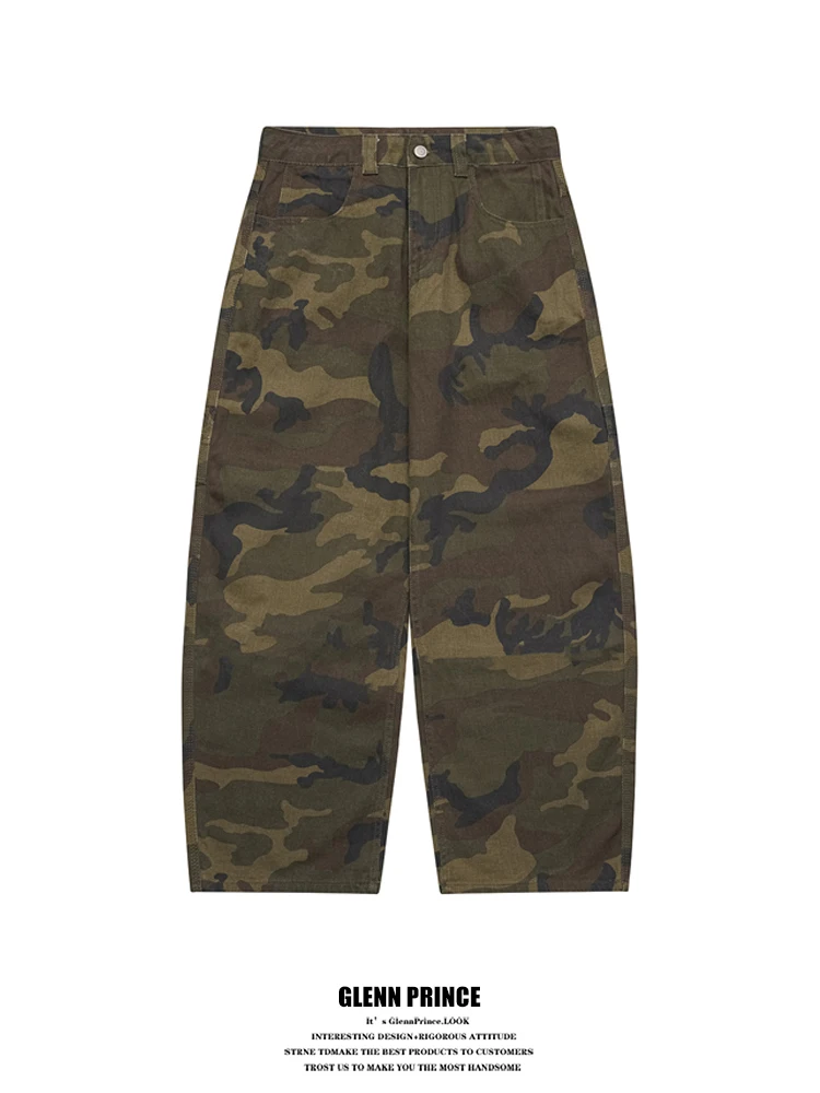 

GPstudio Men's Retro Washed Camouflage Work Pants High Street Cool Loose Wide Leg Casual Trousers Fashionable Straight Leg