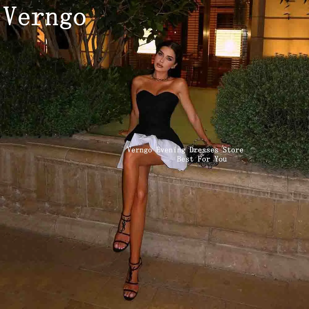 

Verngo Black Mini Party Dress For Women Strapless A Line Formal Cocktail Dress Simple Homecoming Prom Graduation Dress