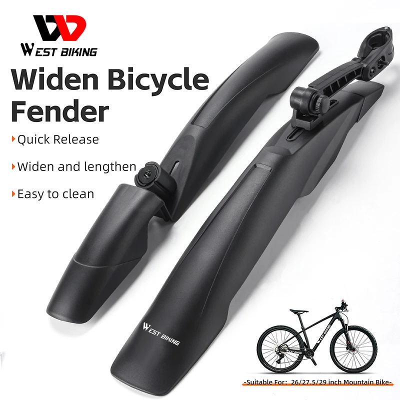 WEST BIKING Bicycle Fenders 26/27.5/ 29 inch Mountain Bike Front Rear Tire Bike Mudguard Lengthen Wheel MTB Quick Release Fender