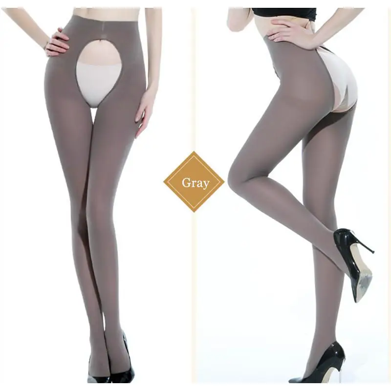 

50-130kg Plus 120d Women Open Tights Crotchless Size Autumn High Waist Female Stretchy Slim Skinny Pantyhose Winter Warm Grey