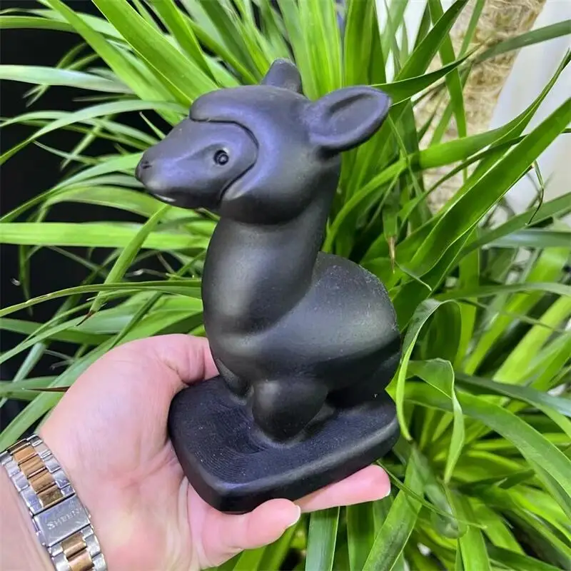 

15CM Natural Black Obsidian Alpaca Carving Craft Animal Gift Crafts Feng Shui Home Decoration Stone Statues 1PCS