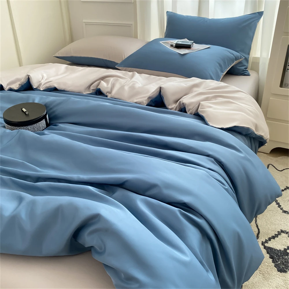 

Solid Color Bedding Set Washed Silk Duvet Cover Pillowcase Four Piece Set Bed Sheet Quilt Cover Single Queen King Bedroom Decor