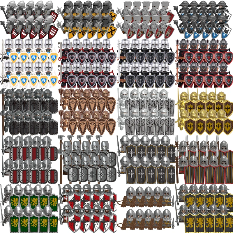 Medieval Military Soldier Figures Army Building Blocks Castle Knight Crusaders Commander Warrior Armor Accessories Bricks Toys