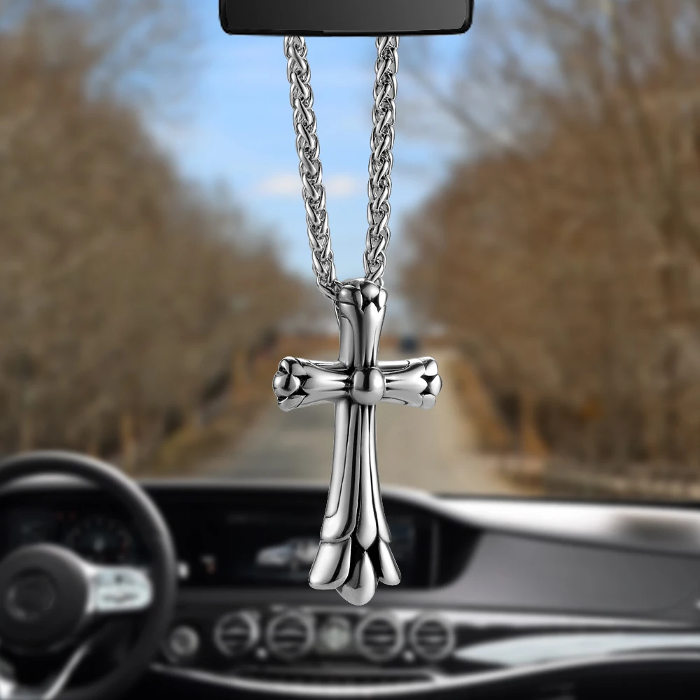 Car Pendant Metal Vintage Cross Decoration Hanging Ornaments Auto Rear View Mirror Charms Dangles Decor Christian Accessories