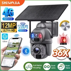 SHIWOJIA 36X ZOOM 12MP 4G SIM Solar Camera Outdoor 360° Wireless WIFI Battery Security Cameras with Solar Panel PIR Night Vision