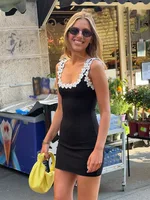 HH Female Summer Sexy Slim Dress 2 Color Solid Square Collar Sleeveless Backless Flower Decoration Women's Fashion Dresses - Image 2