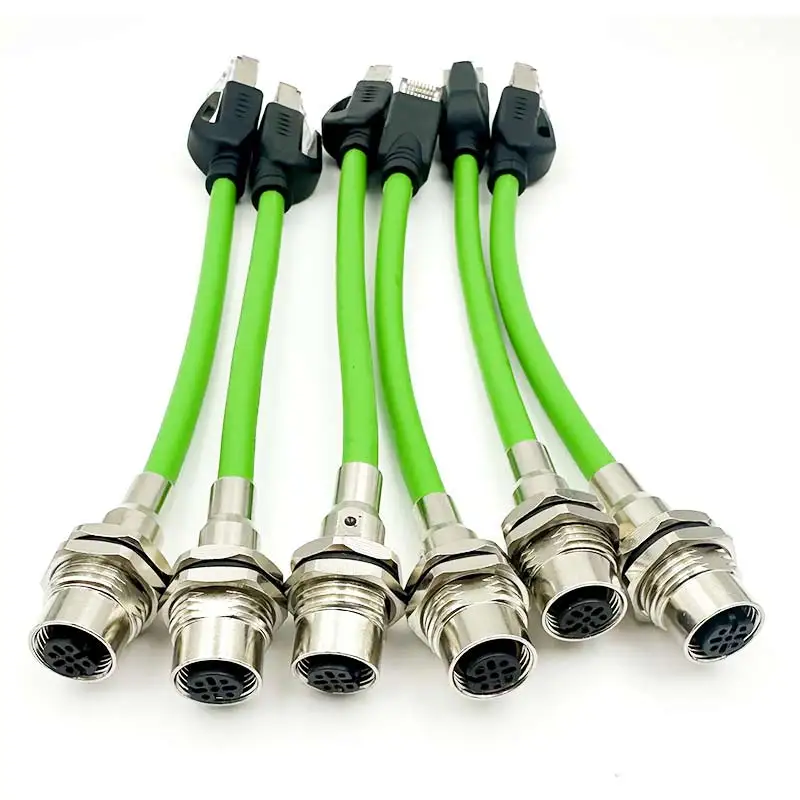 M12 Flange Socket to RJ45 Shielded Connector 4Pin 8Pin A/D-Type Cable Crystal Head Wire Copper Male Female Socket Aviation Plug