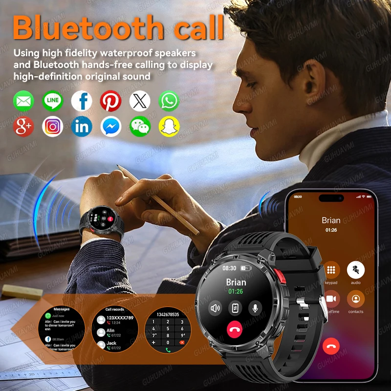 New 1100mAh T-Rex 3 Military Sports SmartWatch 1.7-inch AMOLED Flashlight Compass 5ATM Sports Tracker Outdoor BT Call SmartWatch