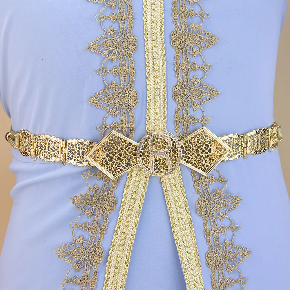 Sunspicems Gold Color Algeria Morocco Caftan Belt R Waist Chain Hand Rope Tassels Girdle Arabic Bridal Jewelry Banquet Jewel