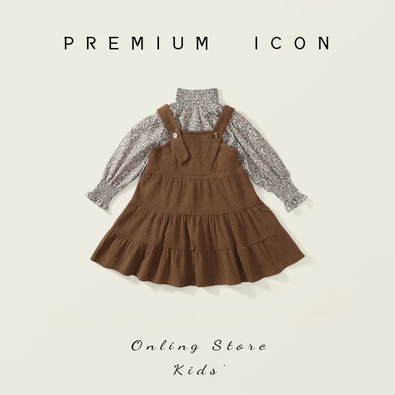 

MDDGirls' Corduroy Dress Spring and Autumn New Children's Floral Shirt Two-Piece Set Wholesale