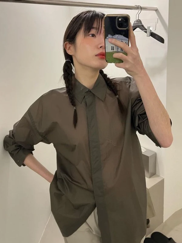 

AMOMENTO Women's Long Sve Sun Protection irt Casual Sle Polyester Fabric Korean Version Straight Cut Button Detail