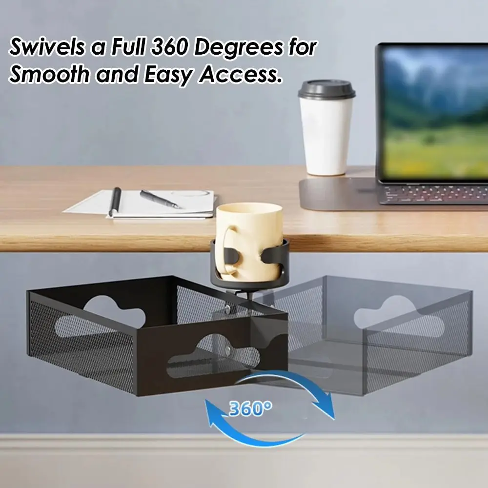 رف تخزين تحت المكتب يدور 360 درجة من الفولاذ الكربوني بدون حفر رف أدوات مكتبية لسطح المكتب سعة تحميل عالية ومتعددة الوظائف #1