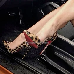 Chic Leopard Silk Pointed Toe High Heels Women's Party Patent Leather Sexy Pumps Cheap Luxury Designer Shoes Free Shipping