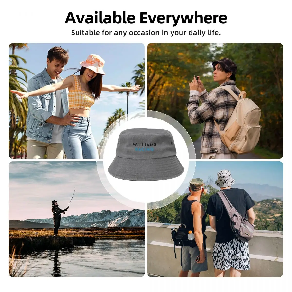 Black Williams Racing Bucket Hat Beach Sun Fisherman Cap Fishing Baseball Caps