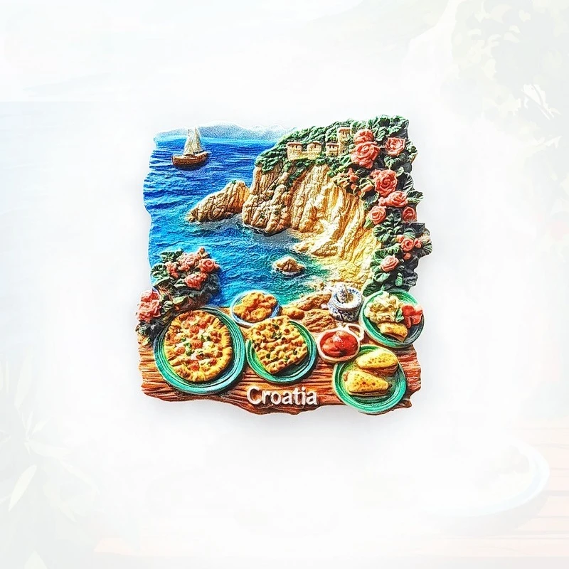 Croatian Coast & Cuisine Fridge Magnet - 3D Adriatic Souvenir Seafood & Olive Decor Unique Mediterranean Gift