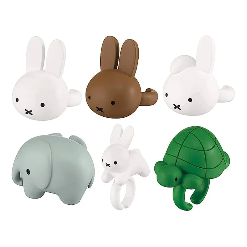 Japanese Gashapon Capsule Toys Miffys Ring Cute Rabbit Turtle Elephant Ring Cartoon Desktop Ornament Collectibles Toys Kids Gift