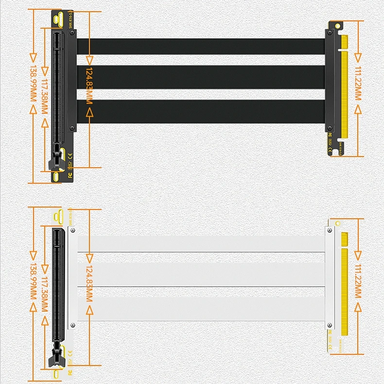 White PCIe 5.0 X16 Riser Cable 10-100cm Shielded Extreme High-Speed Vertical Mount PCI Express 5.0 Compatible with Gen5