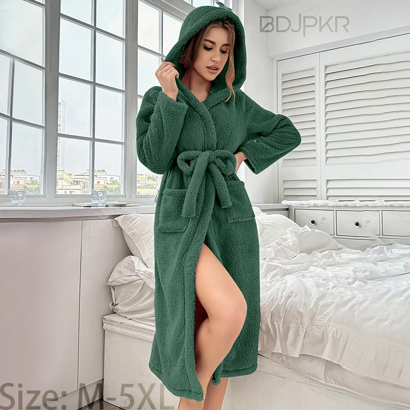 

Colorful Face Hooded Female Robe Long Section Home Wear Autumn And Winter Models Hot And Comfortable Pyjama Robe Plus Size