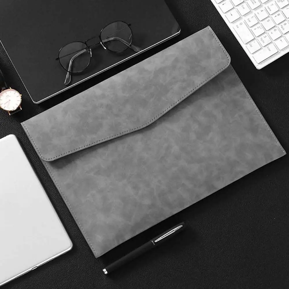 Office School Large Capacity Tablet Bag Button Design Business Handbag PU Leather Folder Document Organizer Bag Laptop Bag