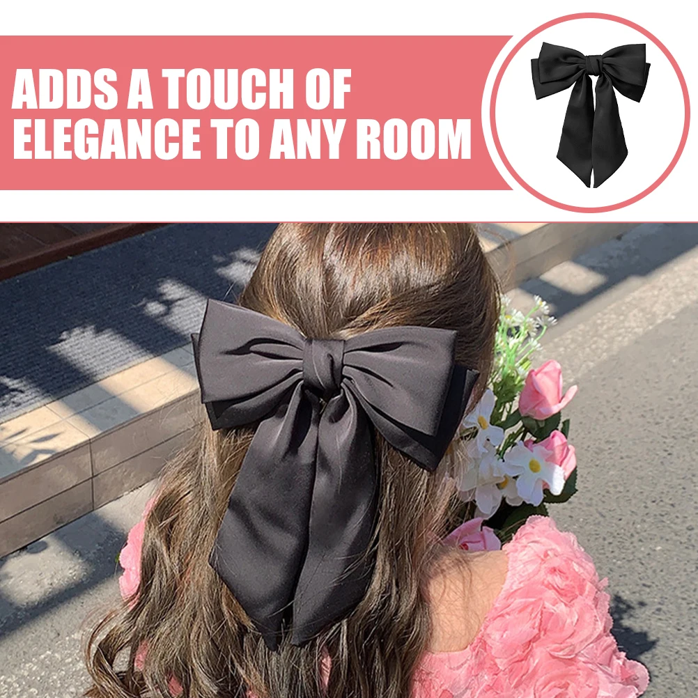 

Silk Ribbon Clips Black Large Bow Barrettes Women Stylish Durable Hair Bows Suitable All Hair Types Ribbon Headb