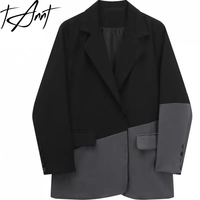 

Tannt Women Blazer Color Matching Black Women Blazers And Jackets Irregular Vintage Fashion Oversize Winter Jacket 2024 New