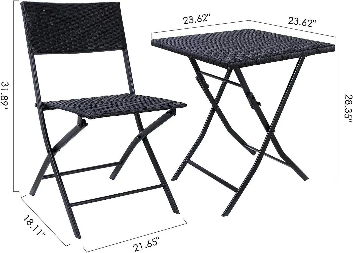 3-teiliges faltbares Terrassen-Bistro-Set für Garten, Terrasse, handgewebtes Rattan-Korbgeflecht-Set für Terrassenmöbel